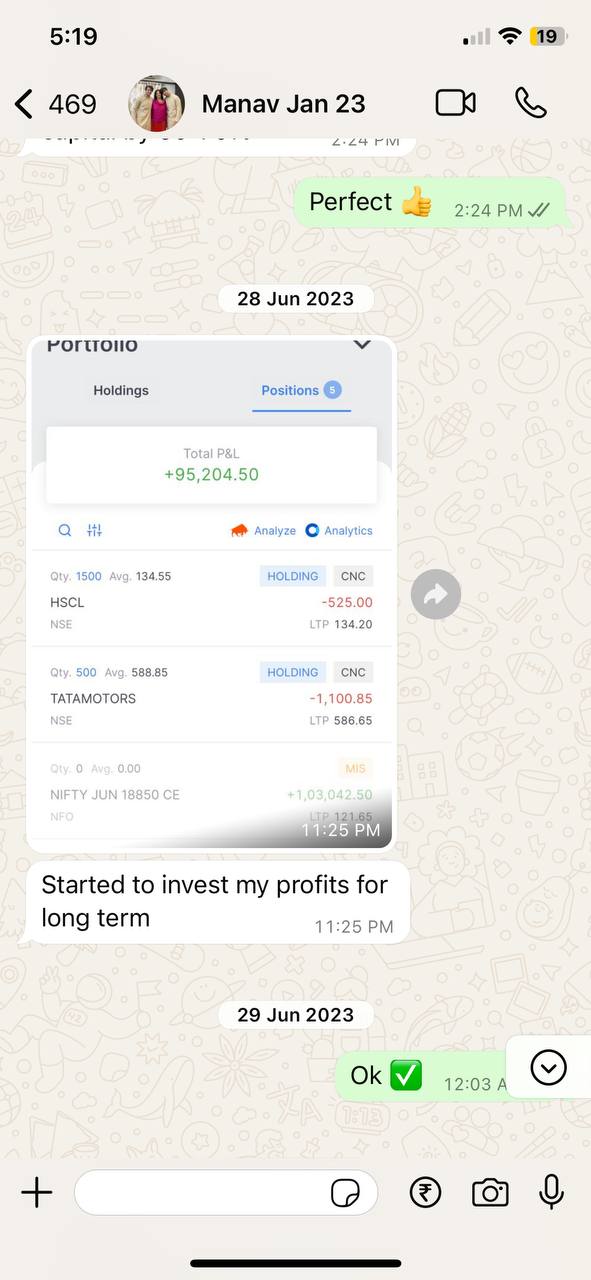 Student trade screenshot showing profit